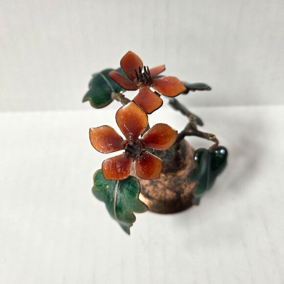 Vintage Bovano of Cheshire Enamel Bell Orange Flowers Green Leaves 4" Tall - Picture 7 of 8
